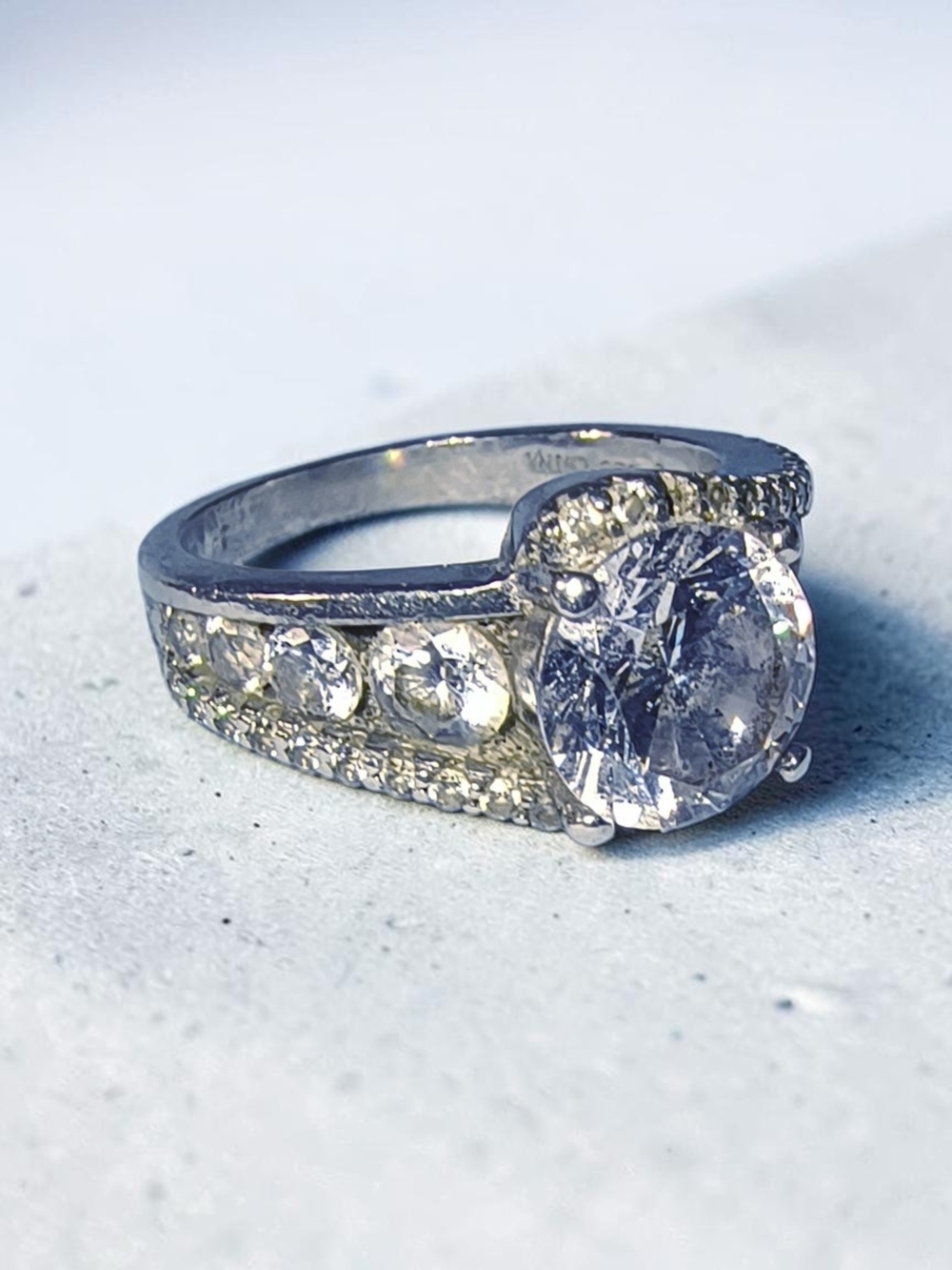 Sterling Silver Round Cubic Zirconia Pavé Engagement Or Cocktail Ring